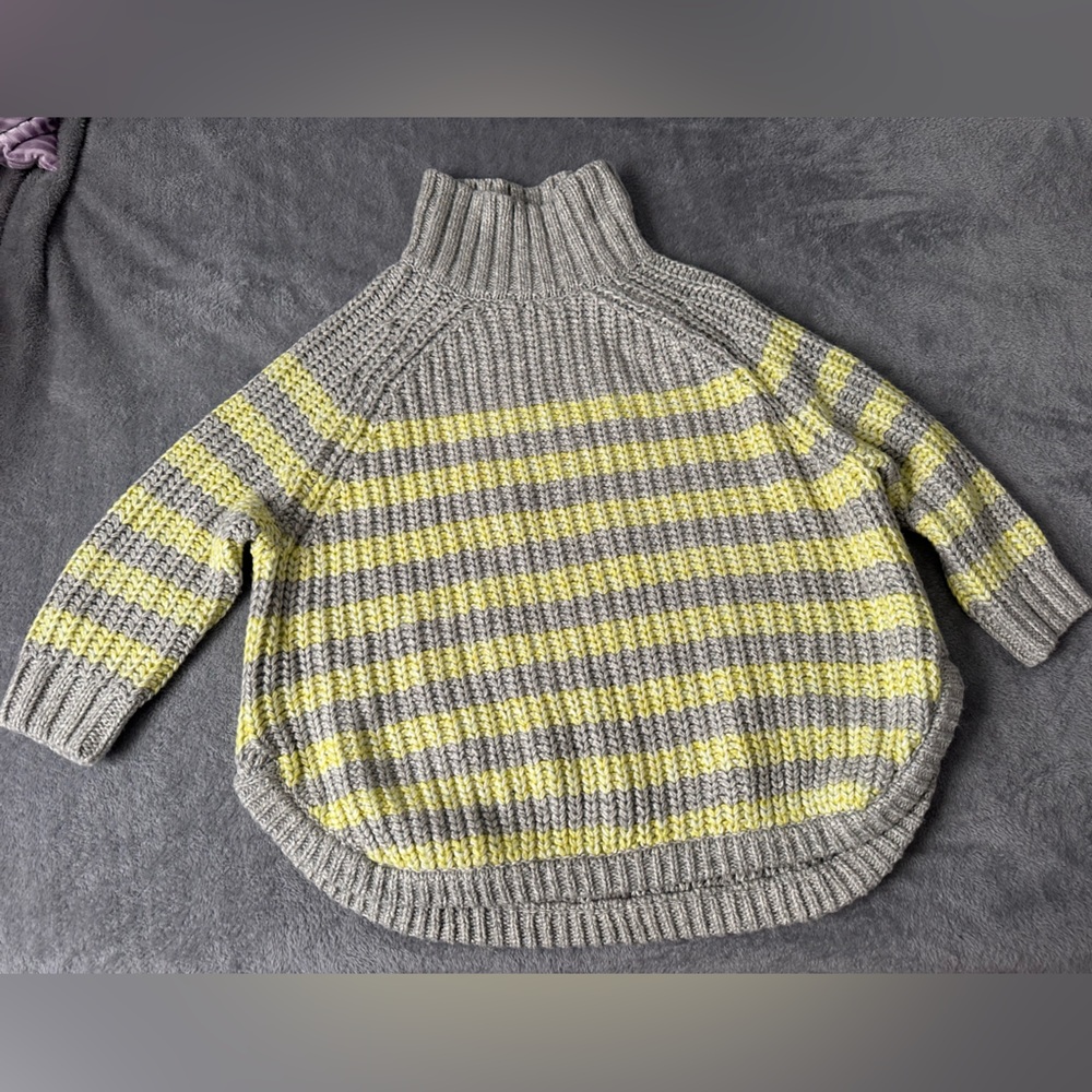Victoria's Secret Gray and Yellow Chunky Knit Turtleneck Striped Sweater NWOT S